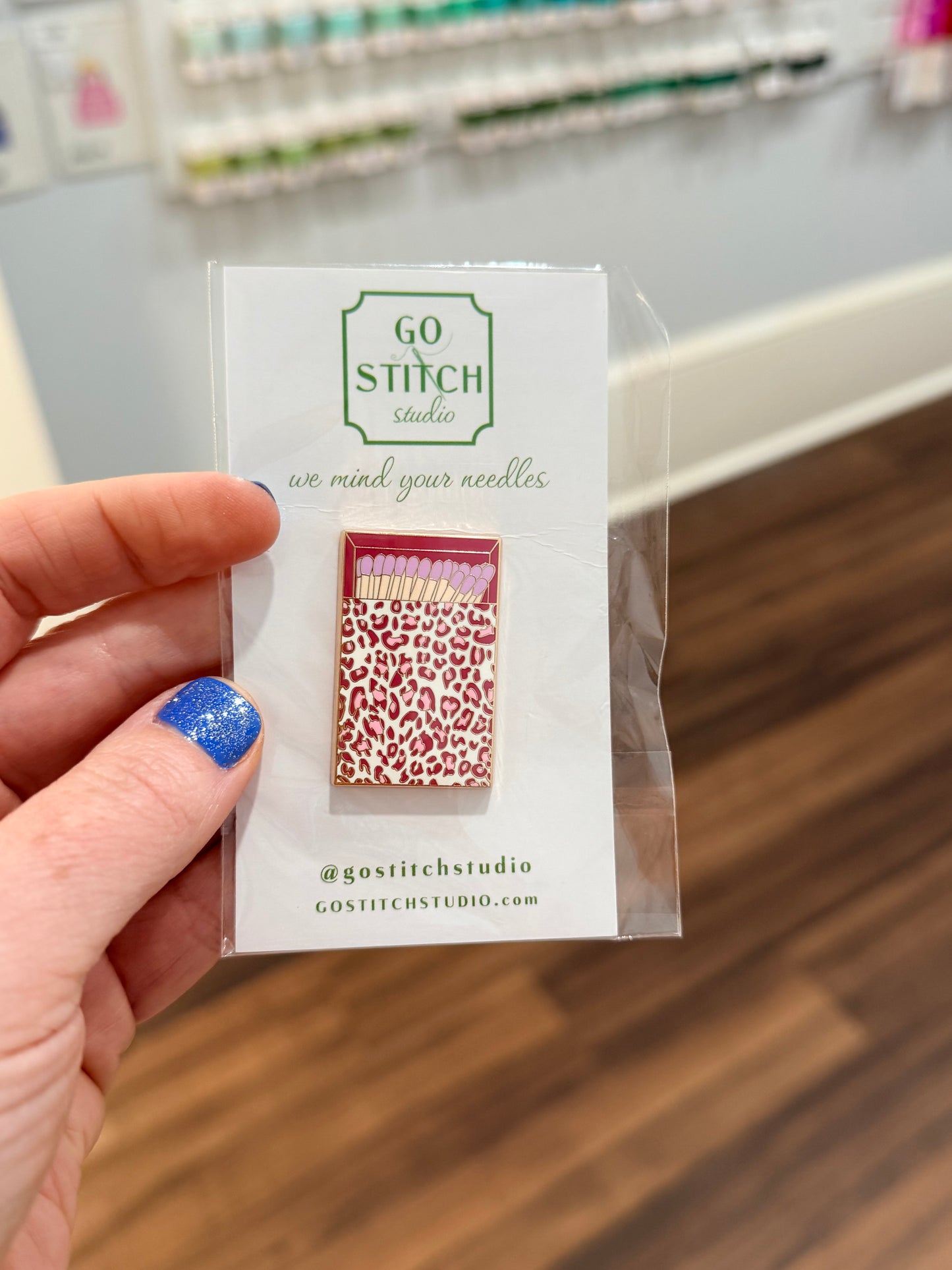 Pink Leopard Print Matchbox Needle Minder