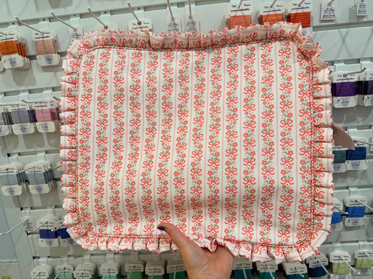 Pink Bow Floral Ruffle Carryall Project Bag