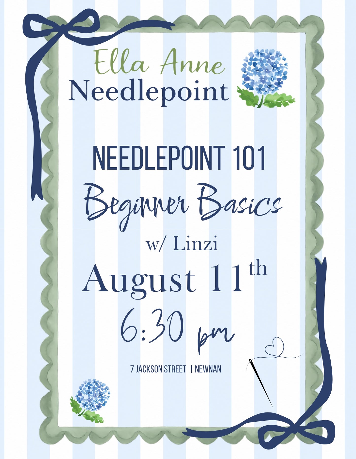 Needlepoint 101: Beginner Basics Class w/ Linzi