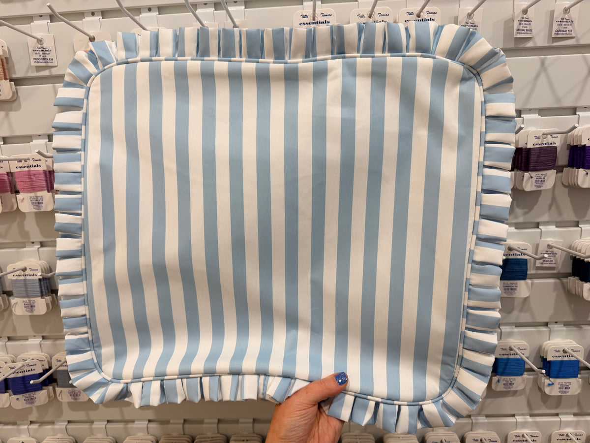 Light Blue Stripe Ruffle Carryall Project Bag