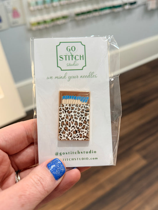 Blue Leopard Print Matchbox Needle Minder