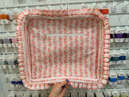 Pink Bow Floral Ruffle Carryall Project Bag