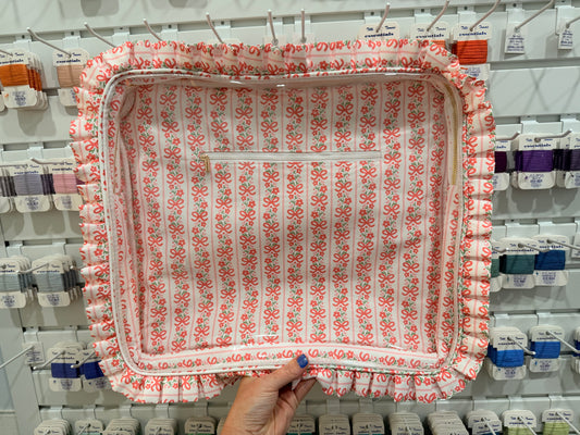 Pink Bow Floral Ruffle Carryall Project Bag