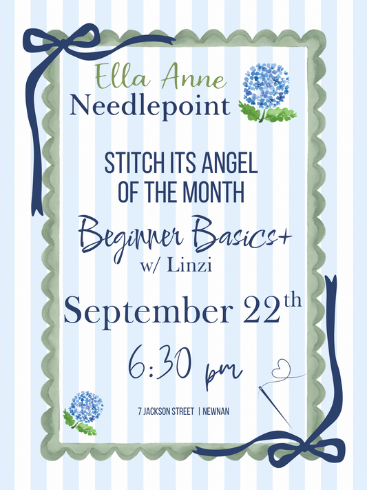 Needlepoint Stitch Its Angel of the Month Beginner+ Class September 22nd at 6:30PM