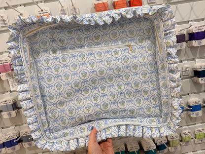 Blue Scallop Floral Hydrangea Ruffle Carryall Project Bag
