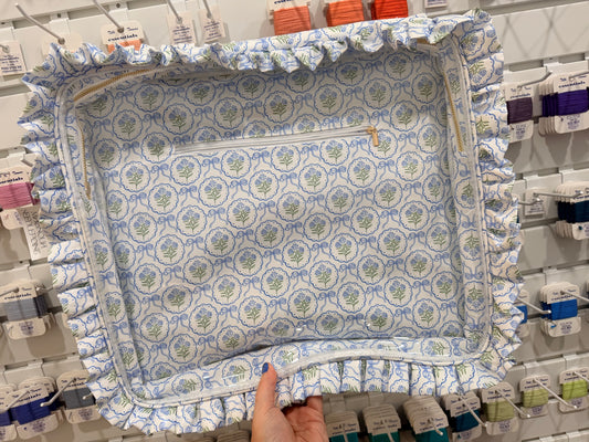 Blue Scallop Floral Hydrangea Ruffle Carryall Project Bag