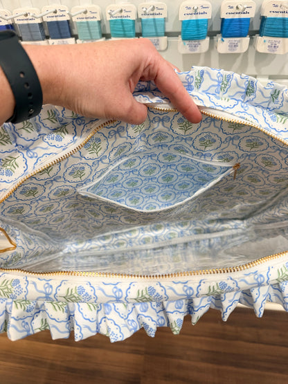 Blue Scallop Floral Hydrangea Ruffle Carryall Project Bag
