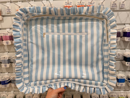 Light Blue Stripe Ruffle Carryall Project Bag