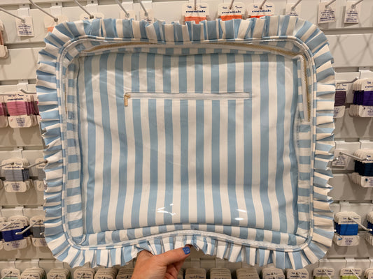 Light Blue Stripe Ruffle Carryall Project Bag
