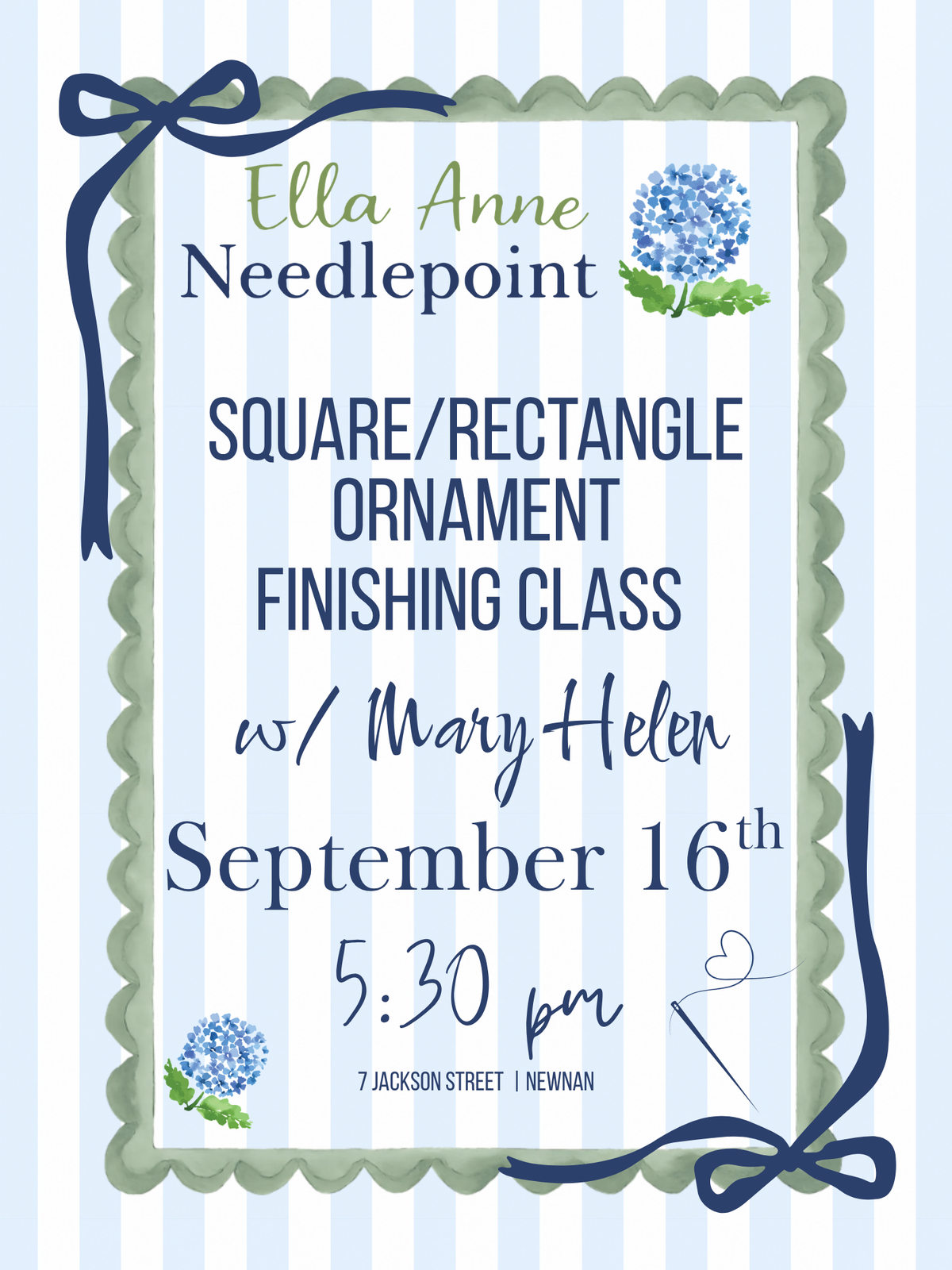 Square/Rectangle Ornament Finishing Class w/ Mary Helen September 16th at 5:30PM