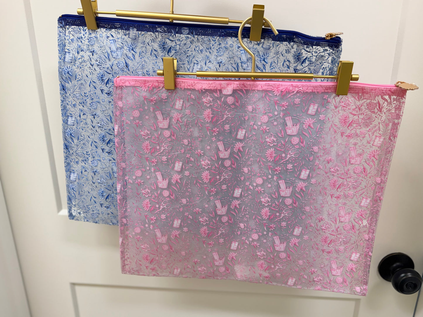 Needlepoint Print Clear PVC Project Bag in Blue (Penny Linn)