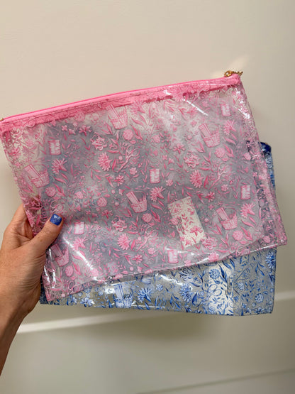 Needlepoint Print Clear PVC Project Bag in Blue (Penny Linn)
