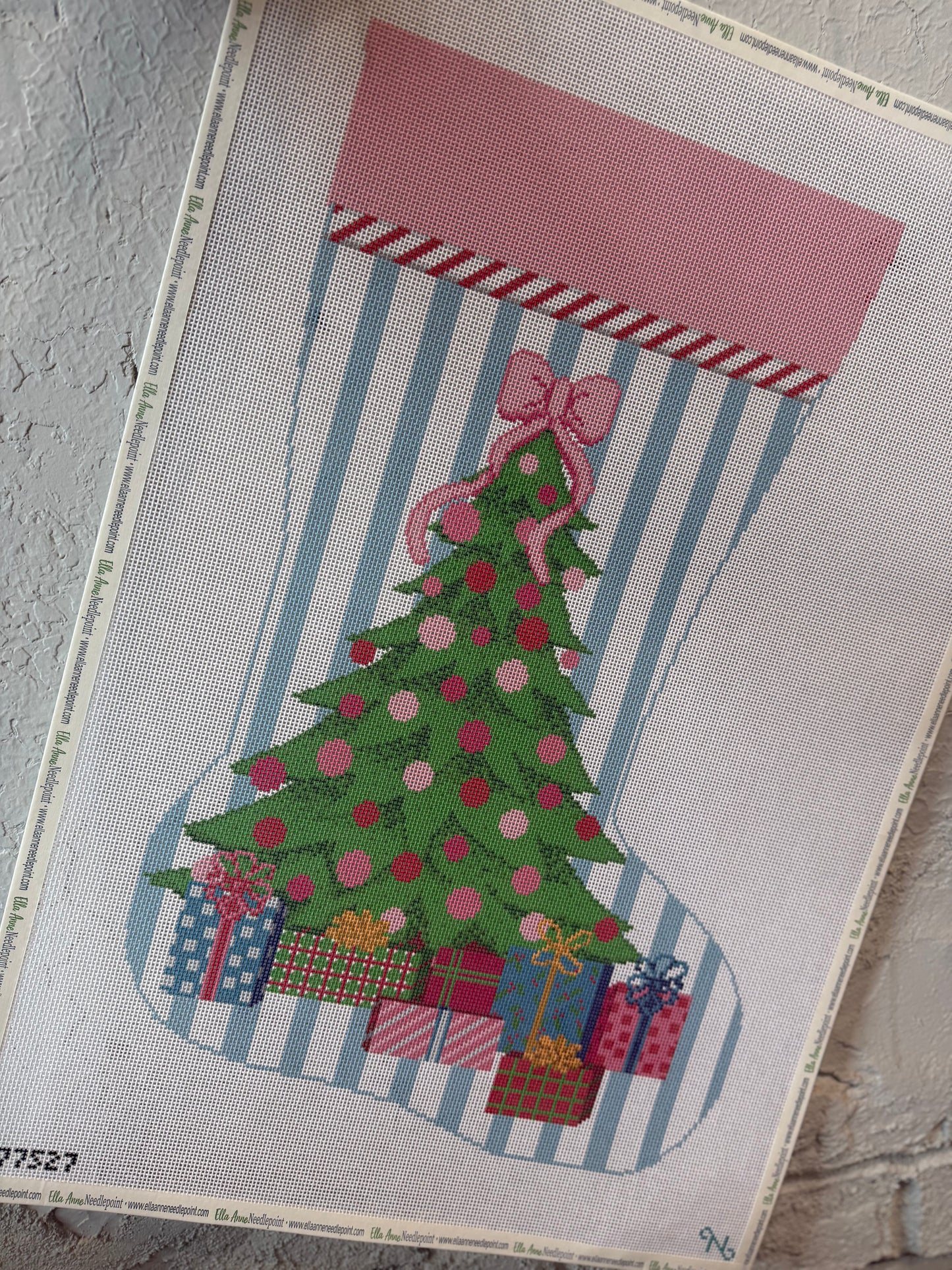 Pinstripe Christmas Tree w/ Present Stocking (Full Stocking) Canvas