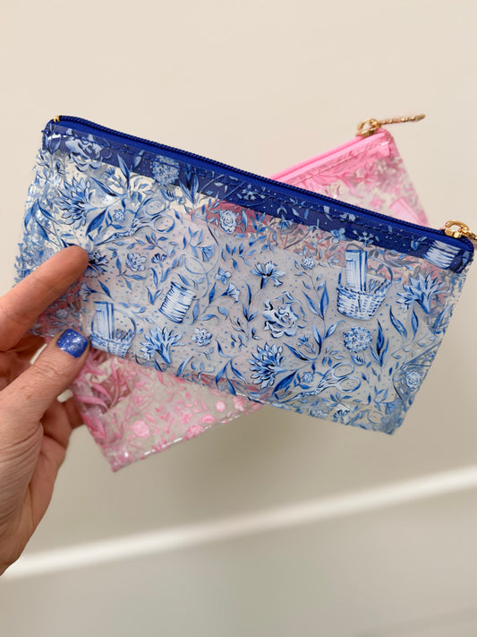 Needlepoint Print Clear PVC Project Bag in Blue (Penny Linn)