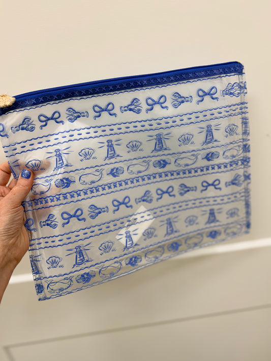 Nantucket Coastal Reverie Print Clear PVC Project Bag - Large (Penny Linn)