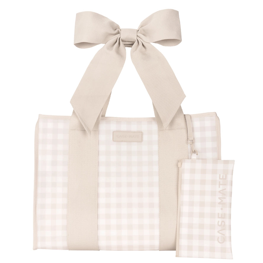 Case-Mate Latte Gingham Bow Jelly Tote Bag + Insert Organizer