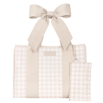 Case-Mate Latte Gingham Bow Jelly Tote Bag + Insert Organizer