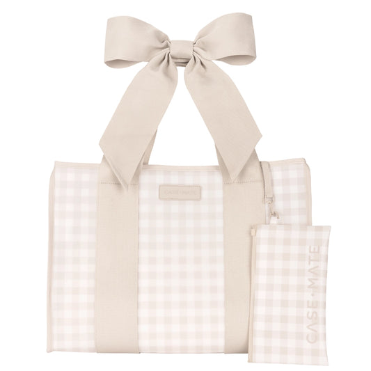 Case-Mate Latte Gingham Bow Jelly Tote Bag + Insert Organizer