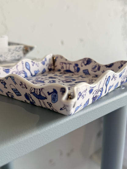 Eloise Toile Scallop Leather Valet Tray