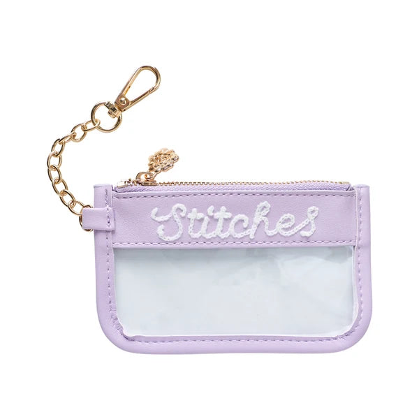 Mini Purple Stitches Clear Zip Pouches