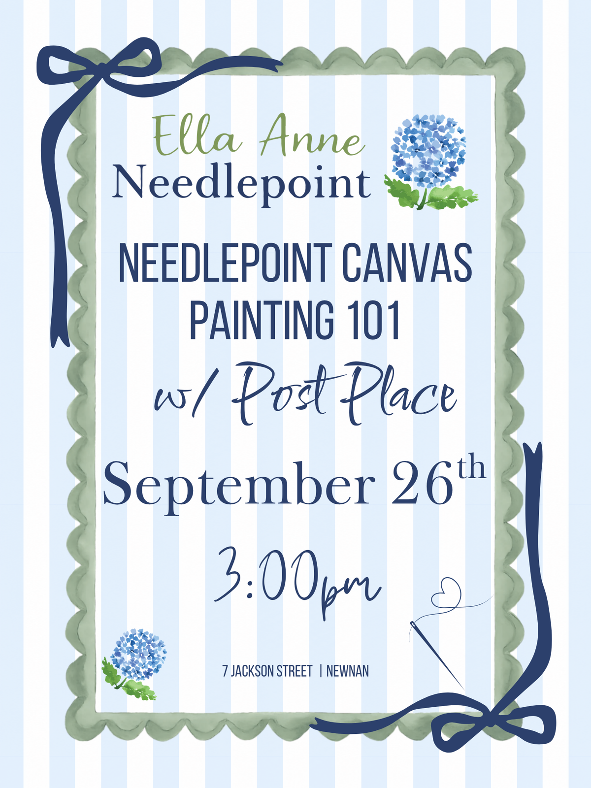 Needlepoint Canvas Painting 101 w/ Post Place September 26th at 3PM